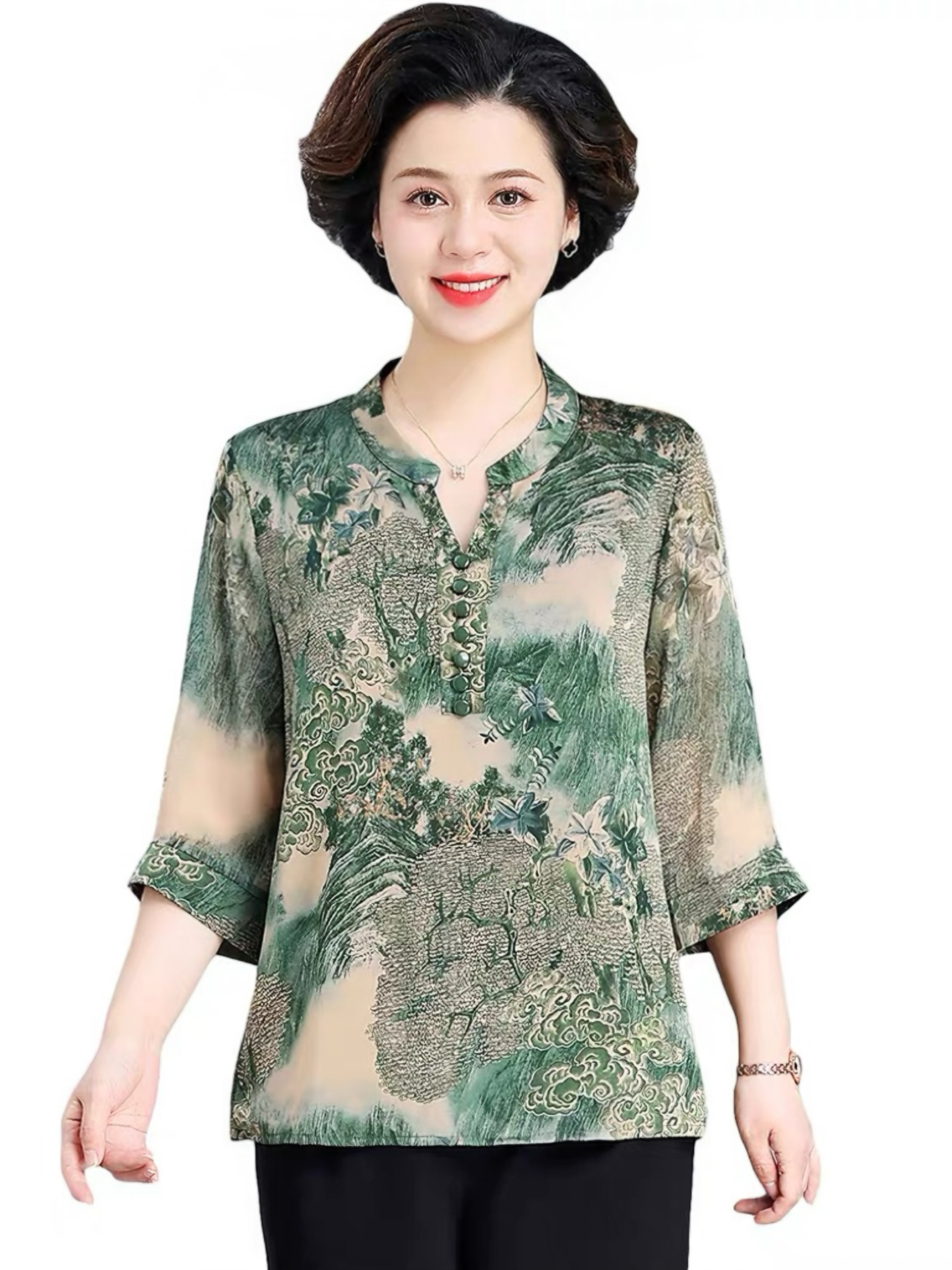 妈妈夏装2025 新款洋气新中式小衫大码 中老年宽松短袖T恤上衣