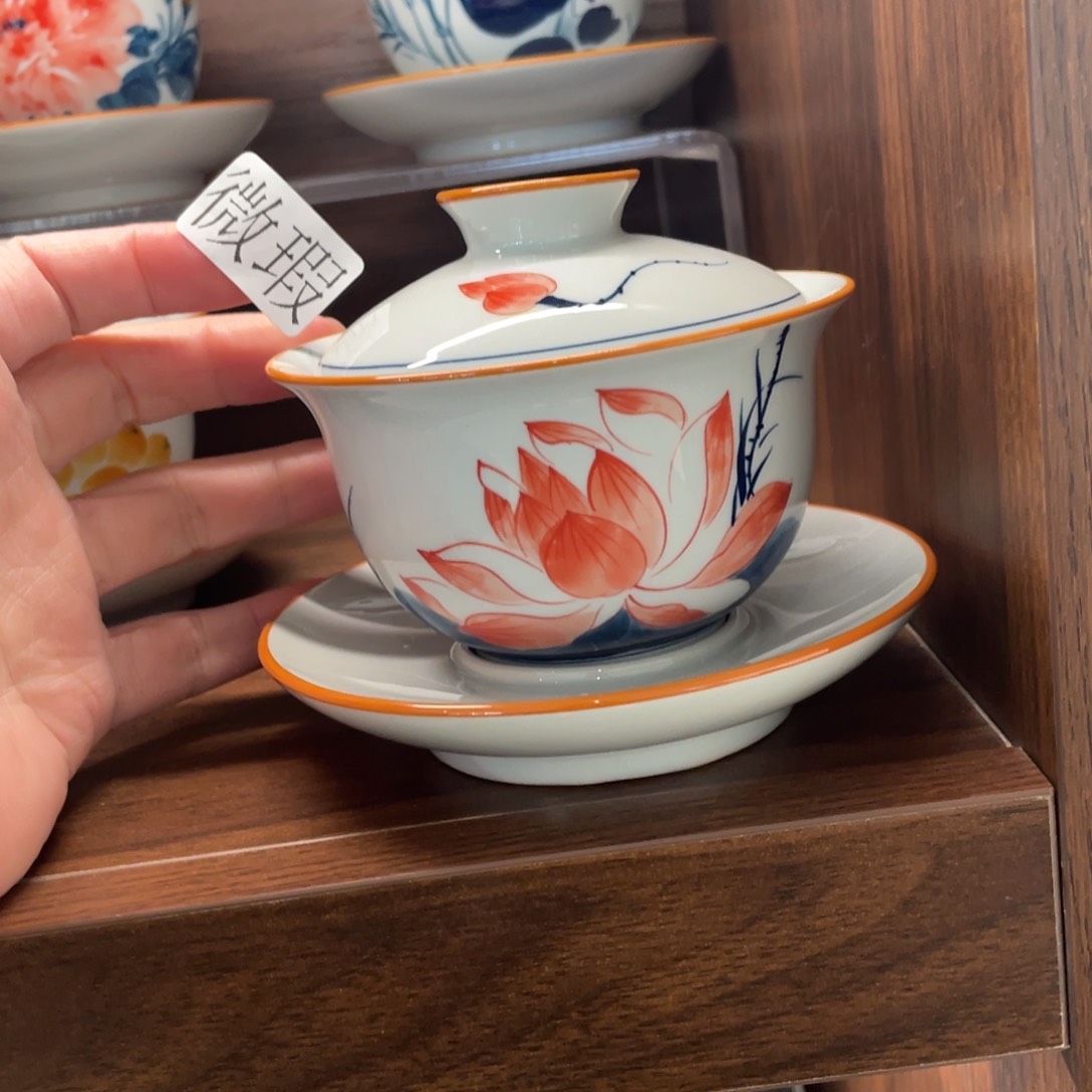 釉下手绘茶具微瑕