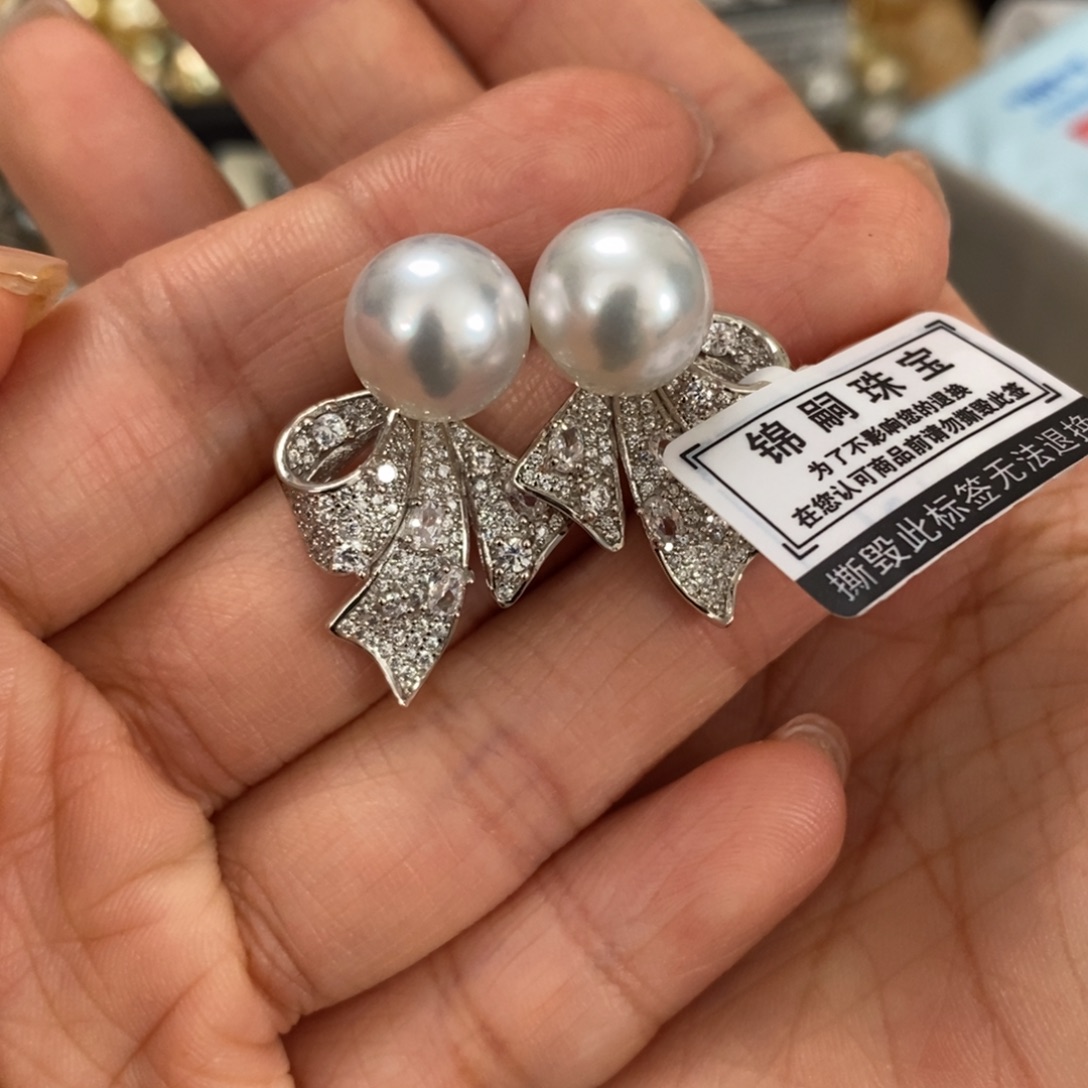 银S925镶嵌耳饰海水珍珠