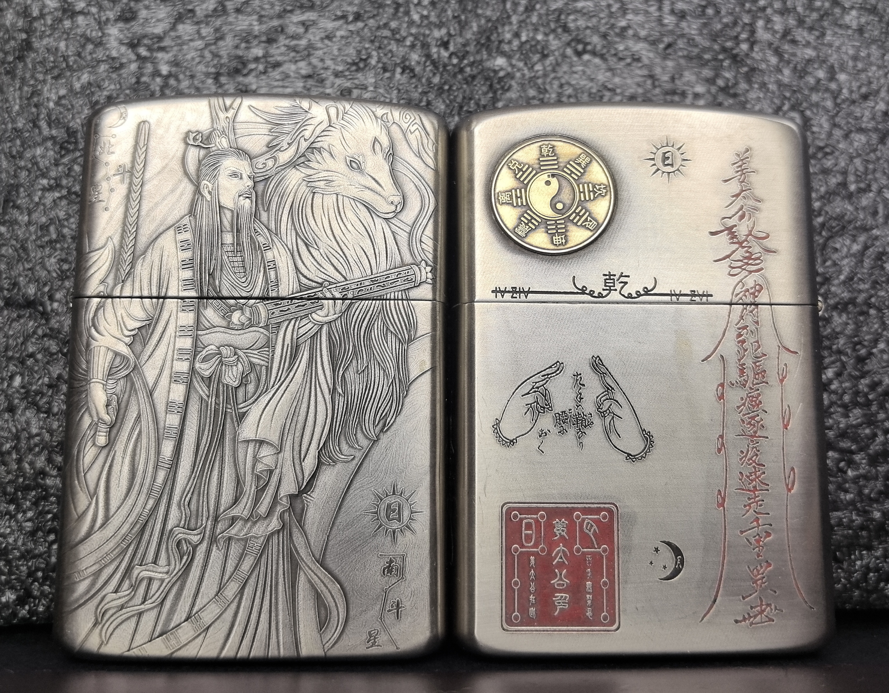 ZORRO2代902S盔甲(姜子牙)双面浮雕镶嵌煤油打火机[欣琪工作室]