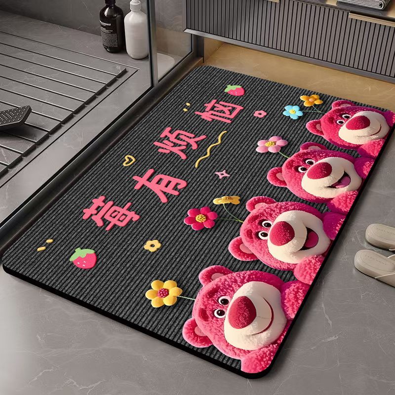 入户门垫草莓熊硅藻泥吸水垫卡通淋浴房脚垫卫生间门口防滑家用垫