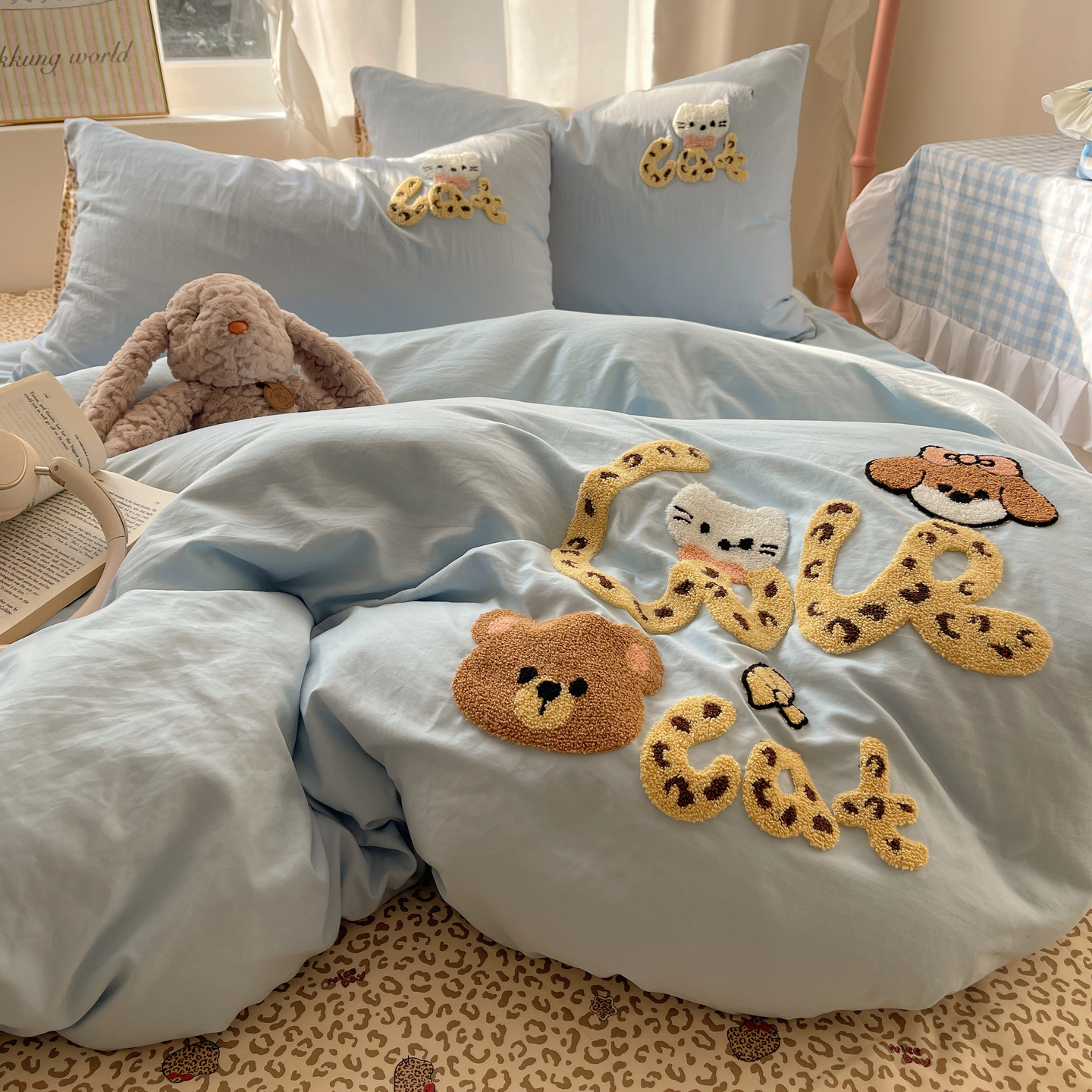 四季刚需！A类卡通毛巾绣豹纹四件套 软糯亲肤不闷汗萌系控闭眼囤！