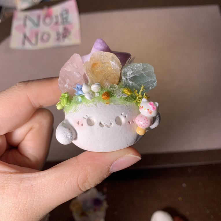水晶小豆丁摆件黏土多宝