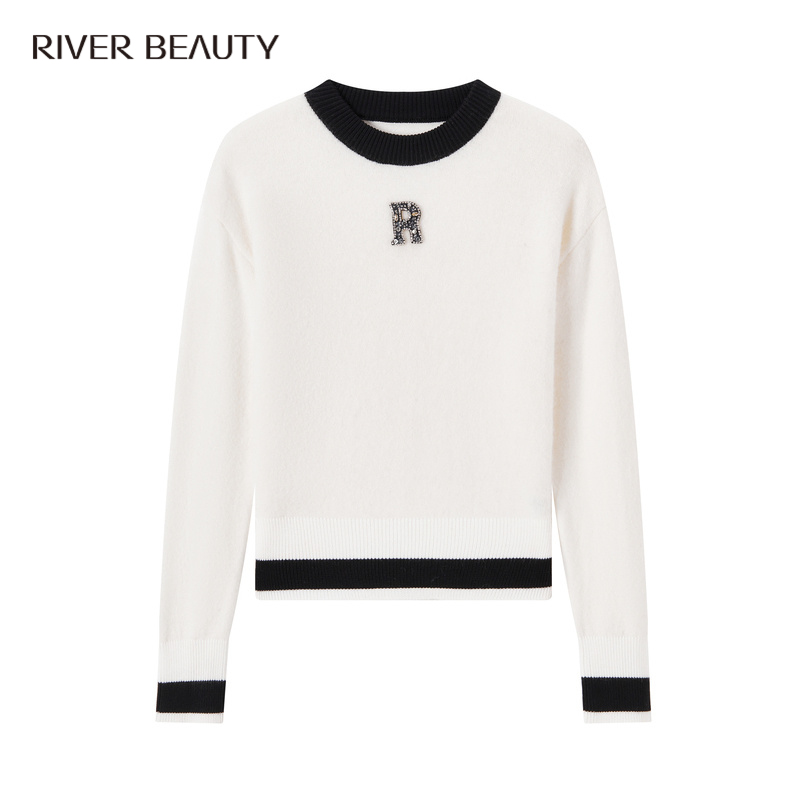 RB 女装冬季新款米白色长袖绒感针织衫毛衣 RM01461019