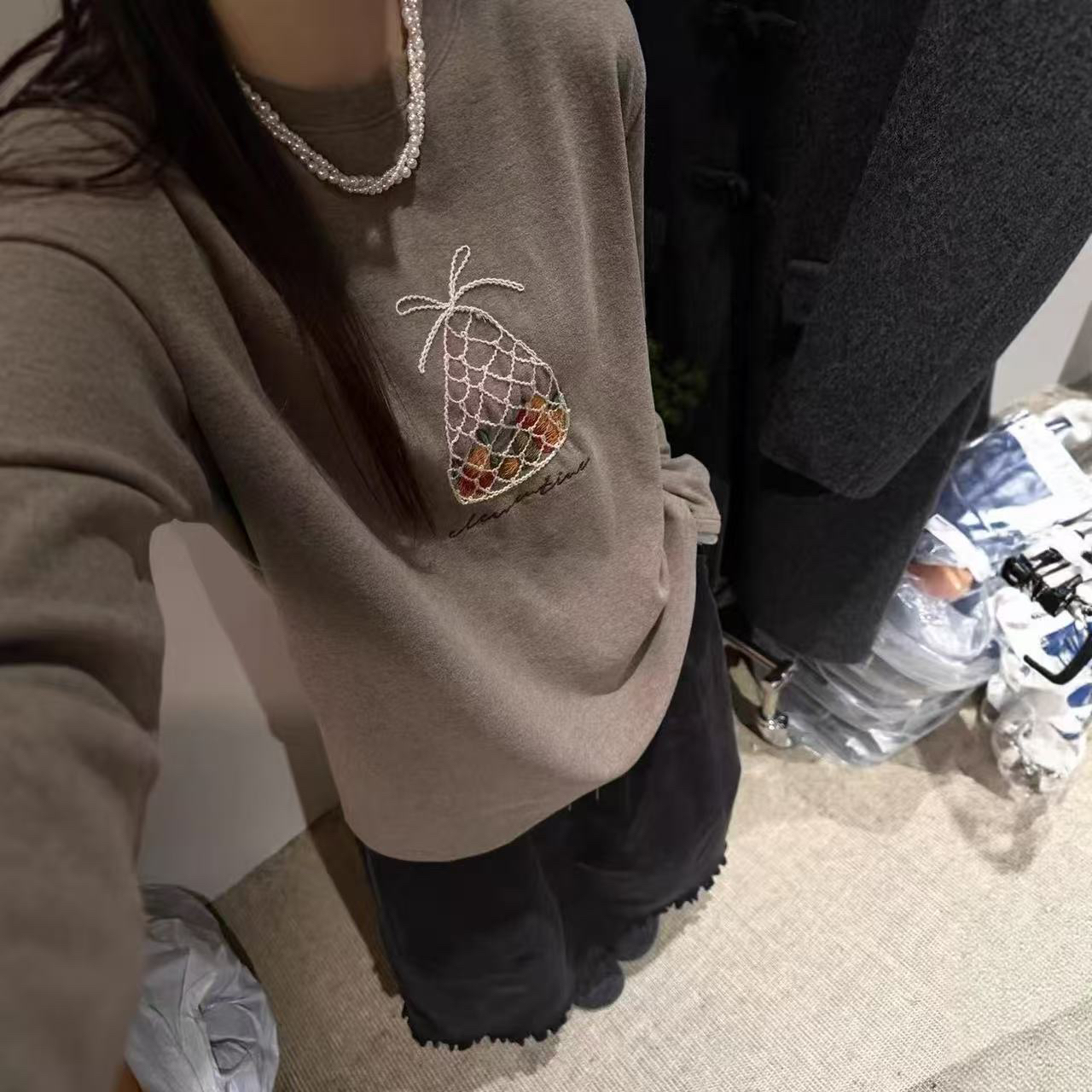 新疆长绒棉秋冬时尚百搭显瘦小菠萝钱袋子T恤