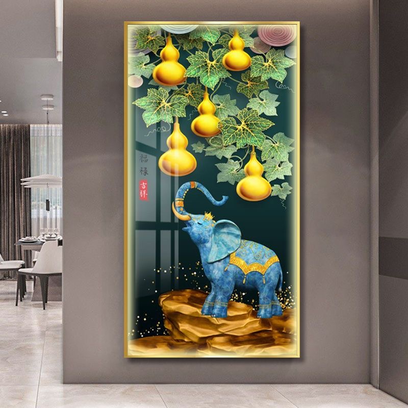 无品牌葫芦吉象五福临门入户玄关装饰画竖版晶瓷框画