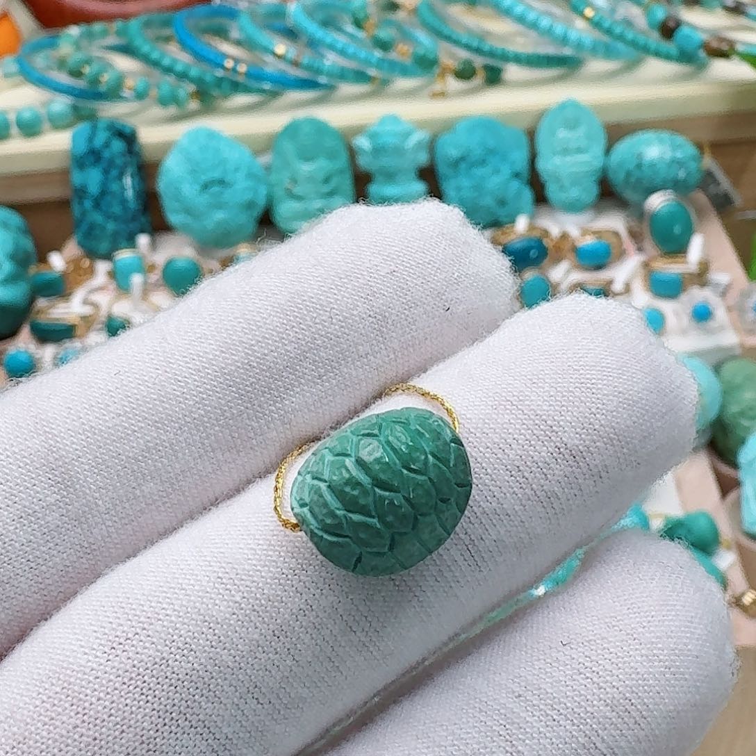 绿松石未镶嵌高瓷绿富甲