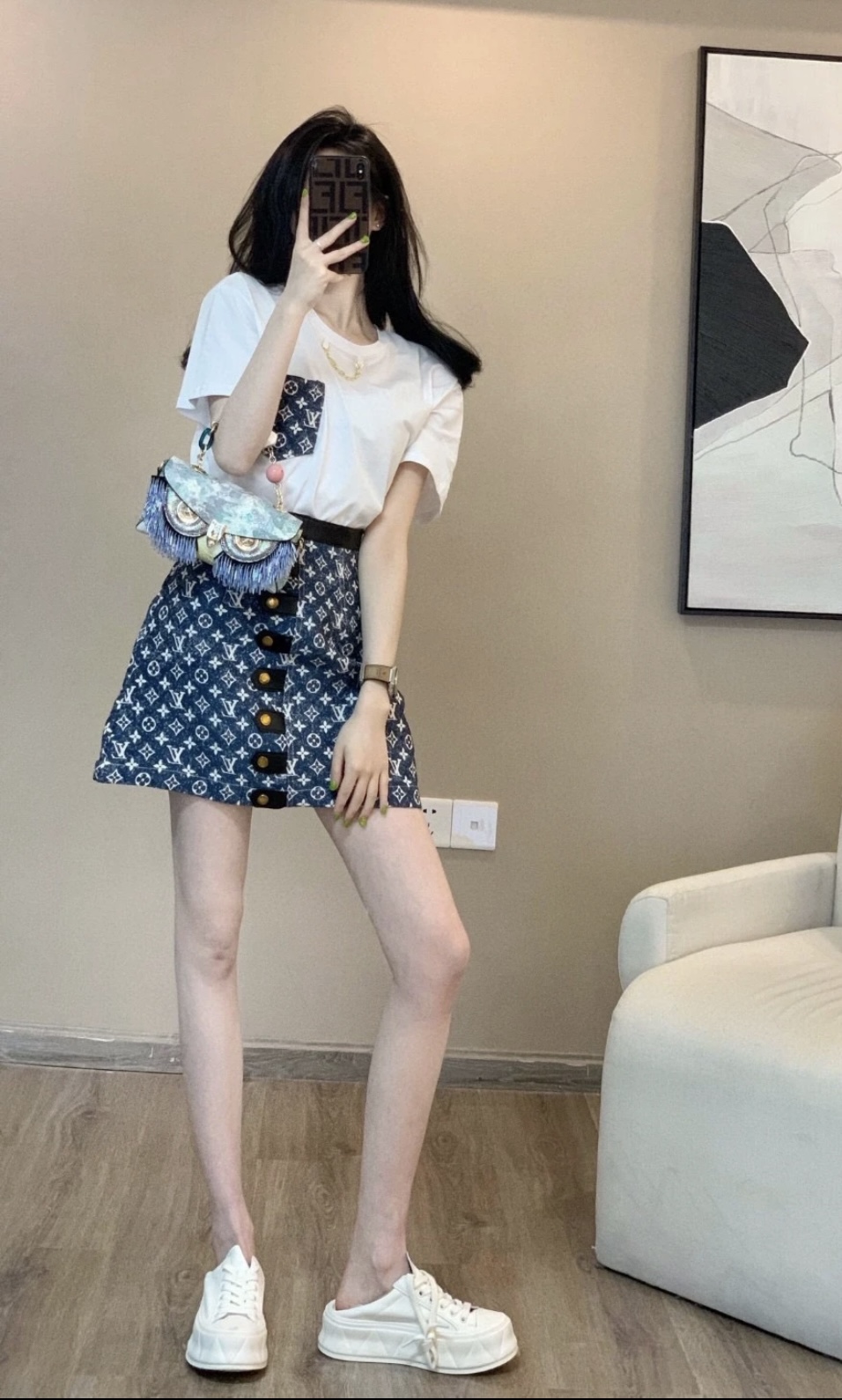 95新 LouisVuitton/路易威登 aa3614 老花满印牛仔半裙 38码