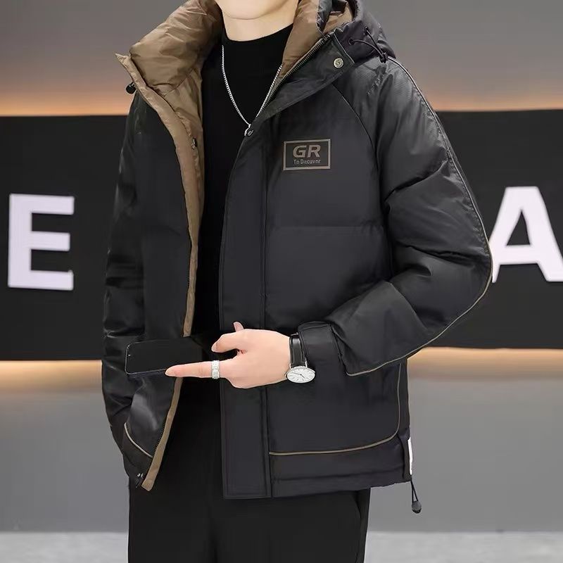 保暖立领拼色潮连帽短款百搭男装时尚青年