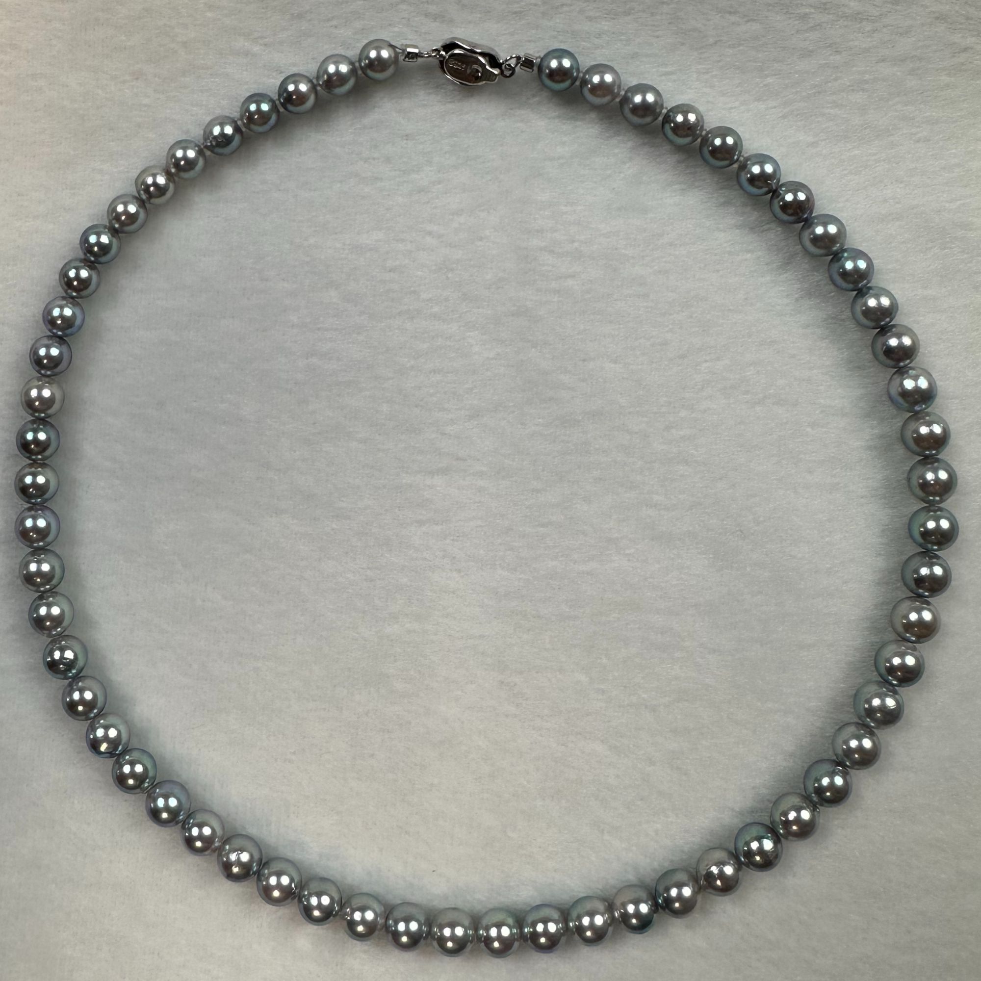 海水珍珠AKOYA真多麻珠串6-7mm正圆强光蓝灰色时尚百搭经典微瑕