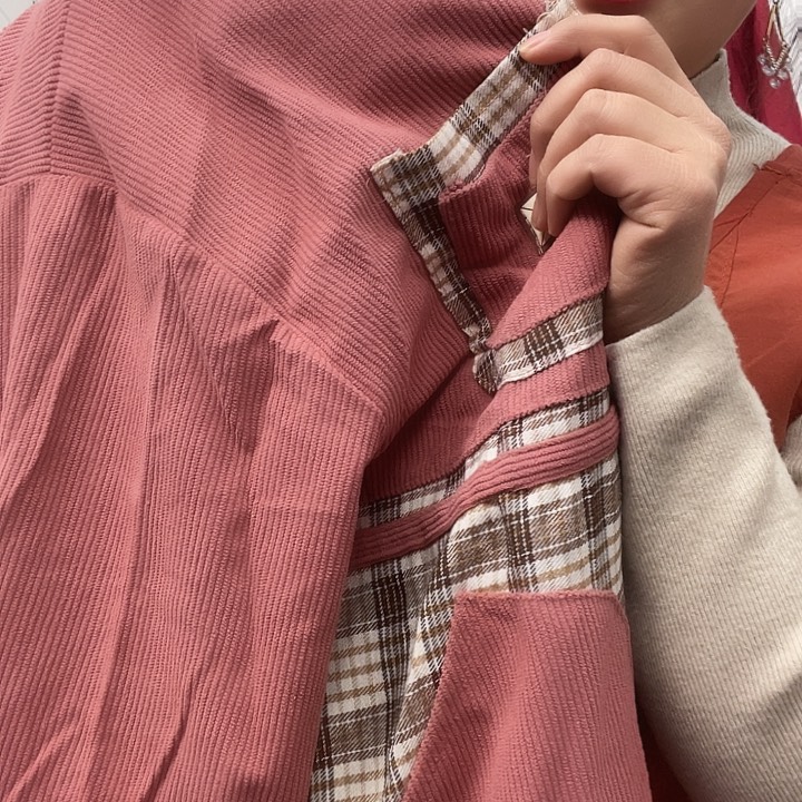 西***娇特价条绒拼接粉色