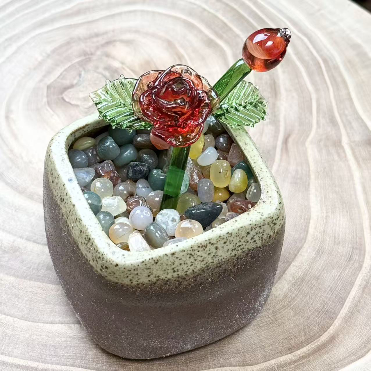 LZ5261-2【玫瑰花】纯手工制作琉璃摆件（不带盆）