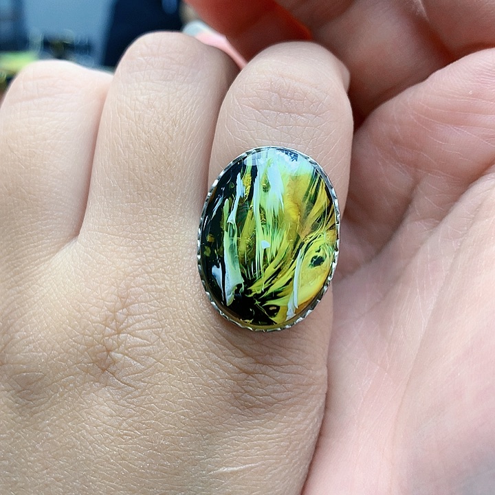 琥珀裸石银S925镶嵌戒指