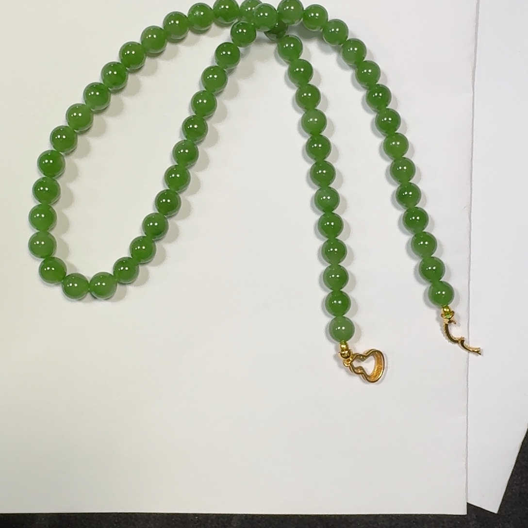 和田玉（碧玉）未镶嵌项链8mm无黑点冰阳绿项链妈妈链