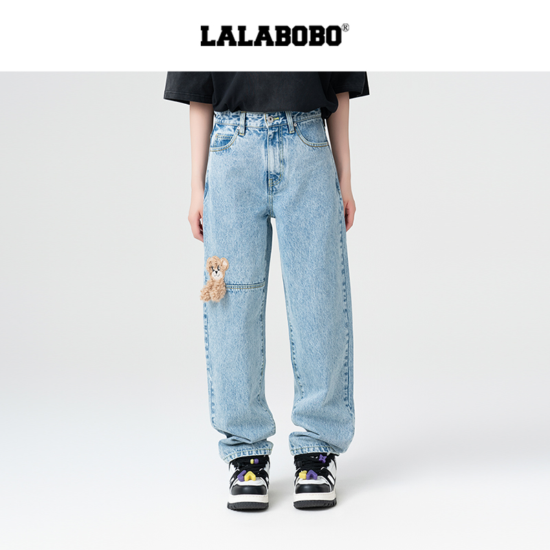 武汉LALABOBO2025新款小熊宽松时尚显瘦休闲牛仔长裤RBEA-ZC12