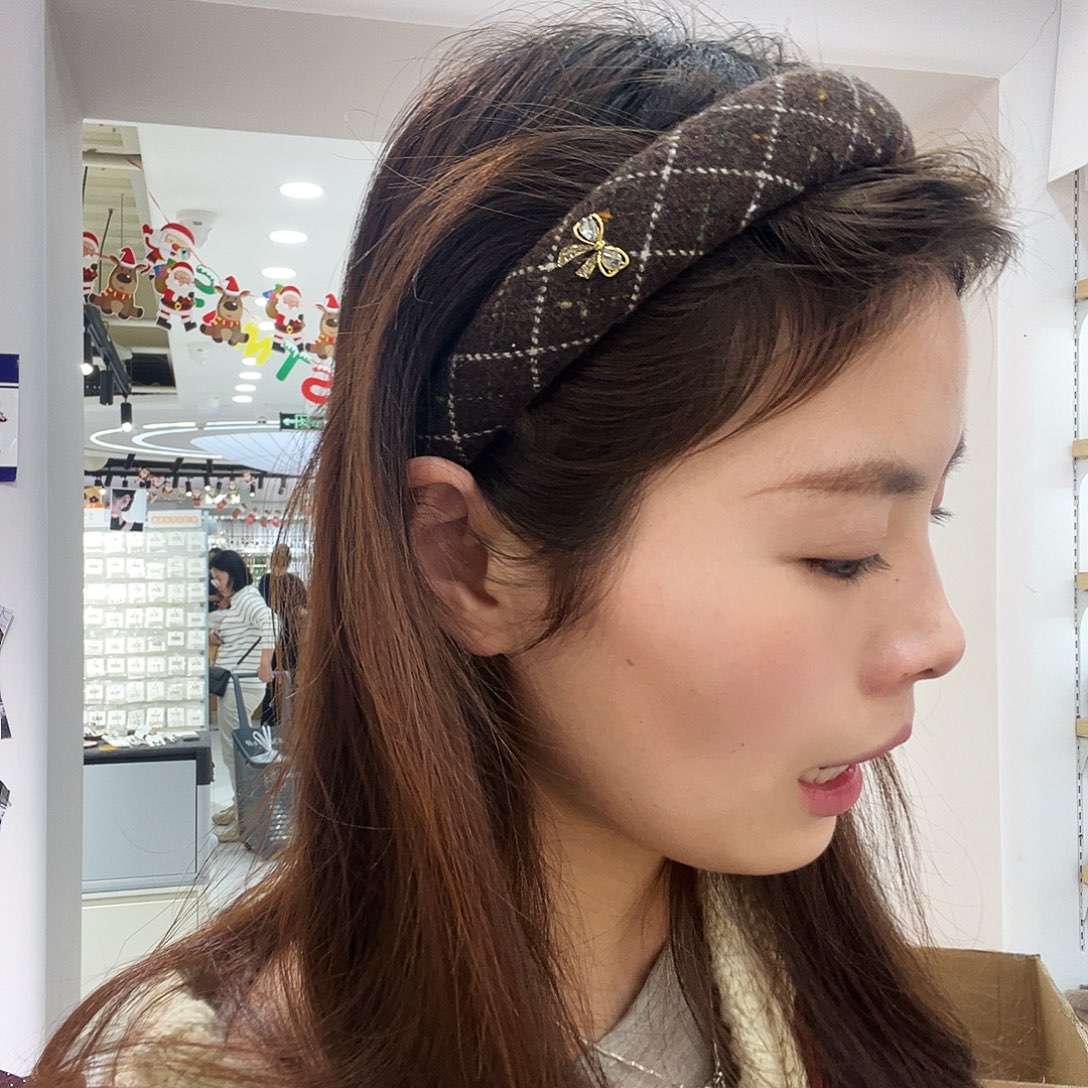 皮质非金属咖格子蝴蝶结发箍