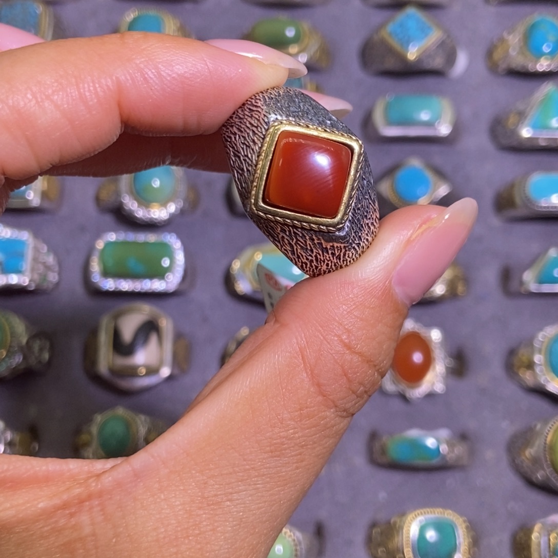 南红玛瑙银S925镶嵌戒指