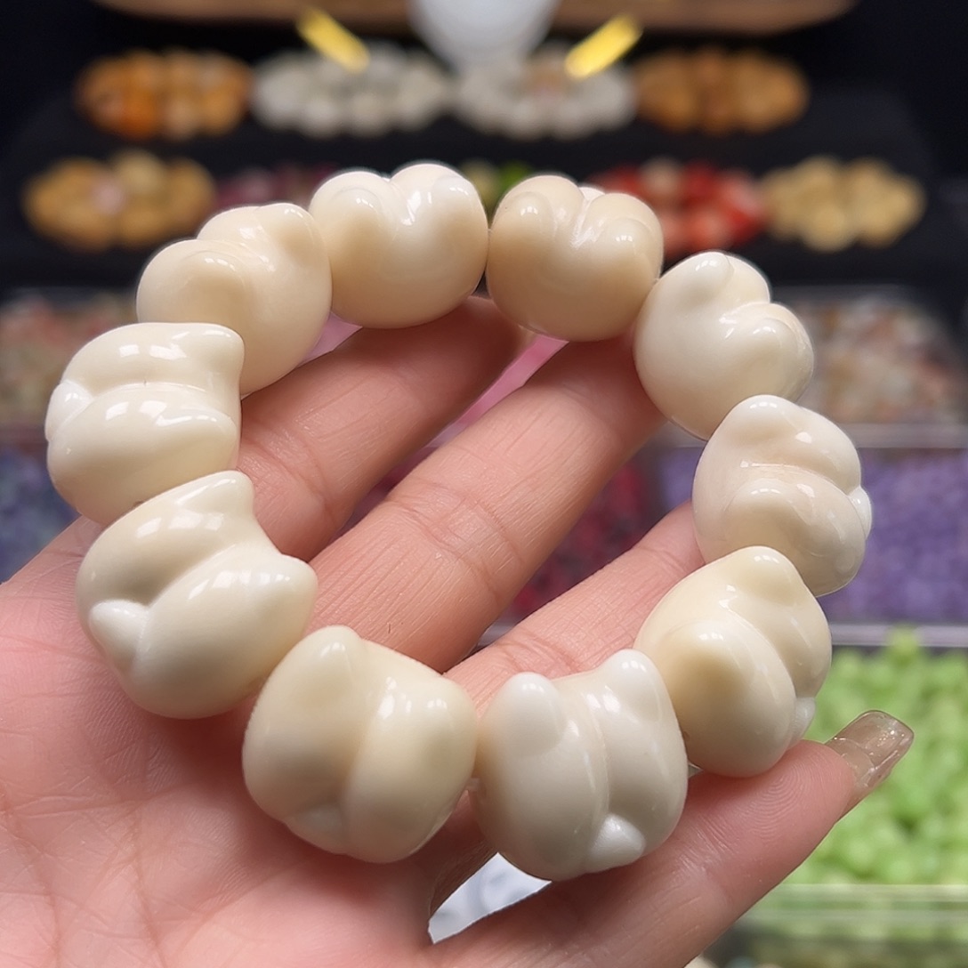 菩提根/象牙果手串瑕疵白色柯基屁屁1条有裂