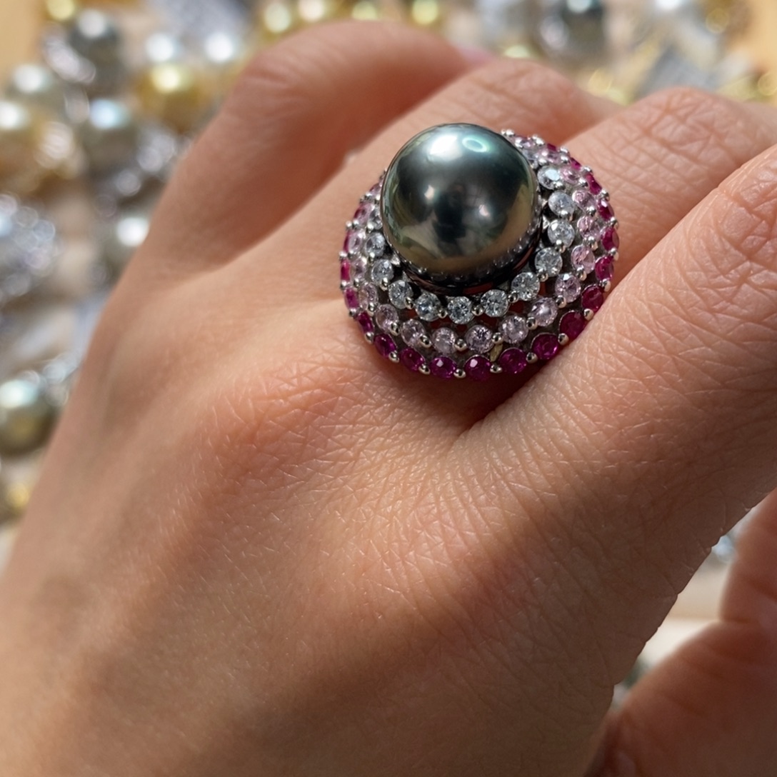 海水珍珠戒圈银S925镶嵌