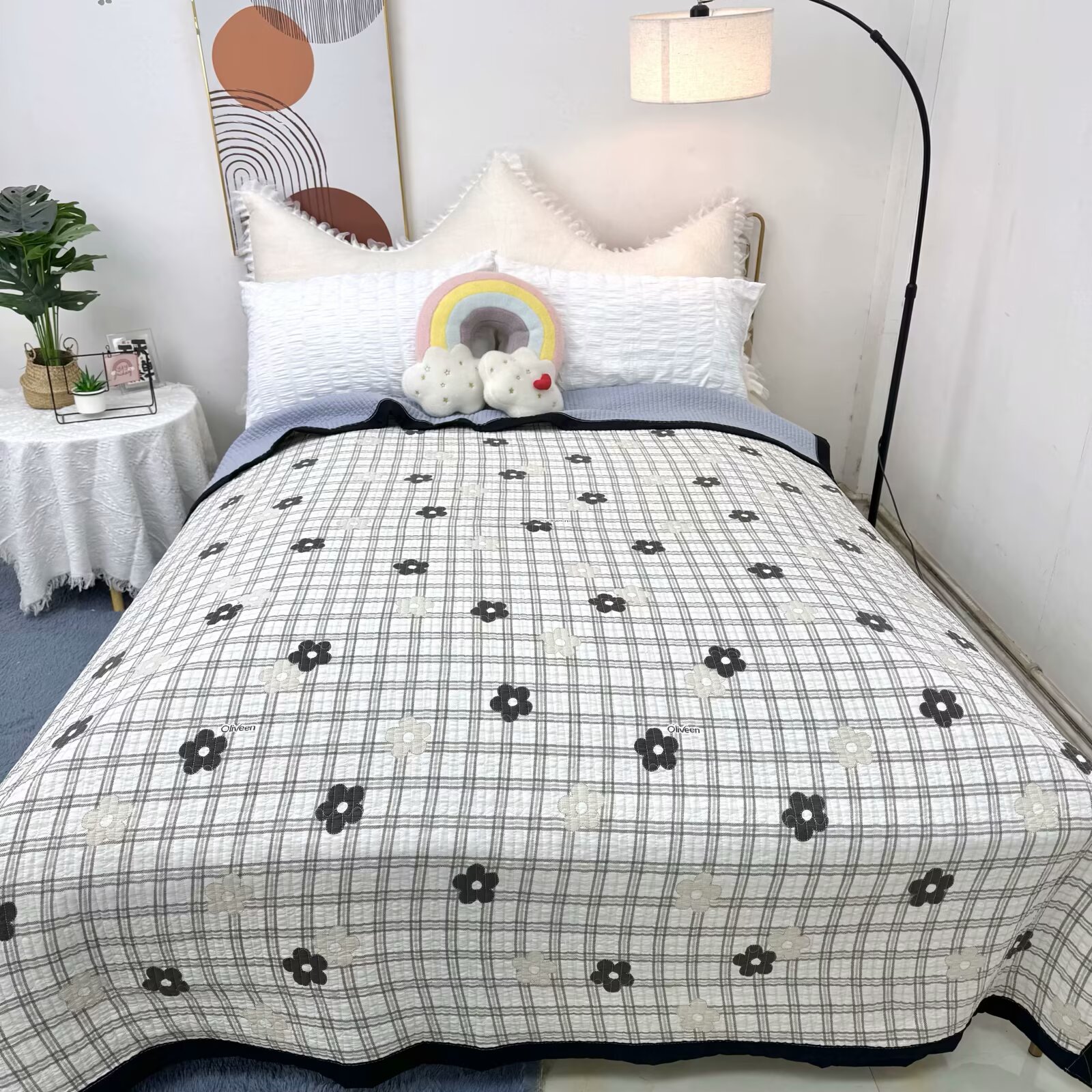 【山茶花】四季盖毯200x230双人水洗棉亲肤柔软舒适卡通床盖