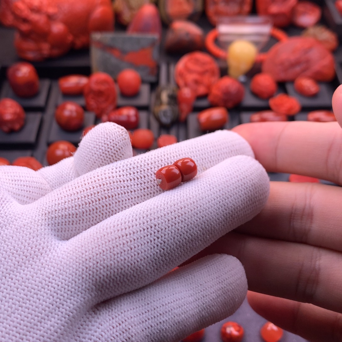 南红玛瑙未镶嵌川料原矿满色满肉精工直切对珠7mm