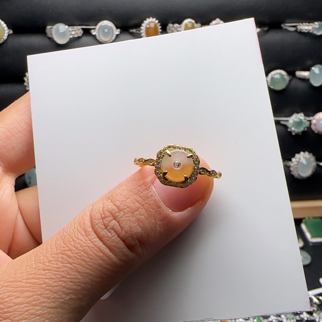 翡翠戒指银S925镶嵌天然缅甸A货翡翠