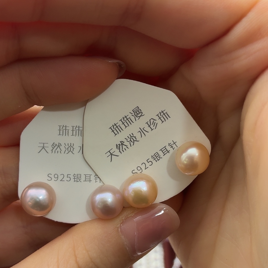 努***i淡水珍珠耳饰银S925镶嵌44微暇