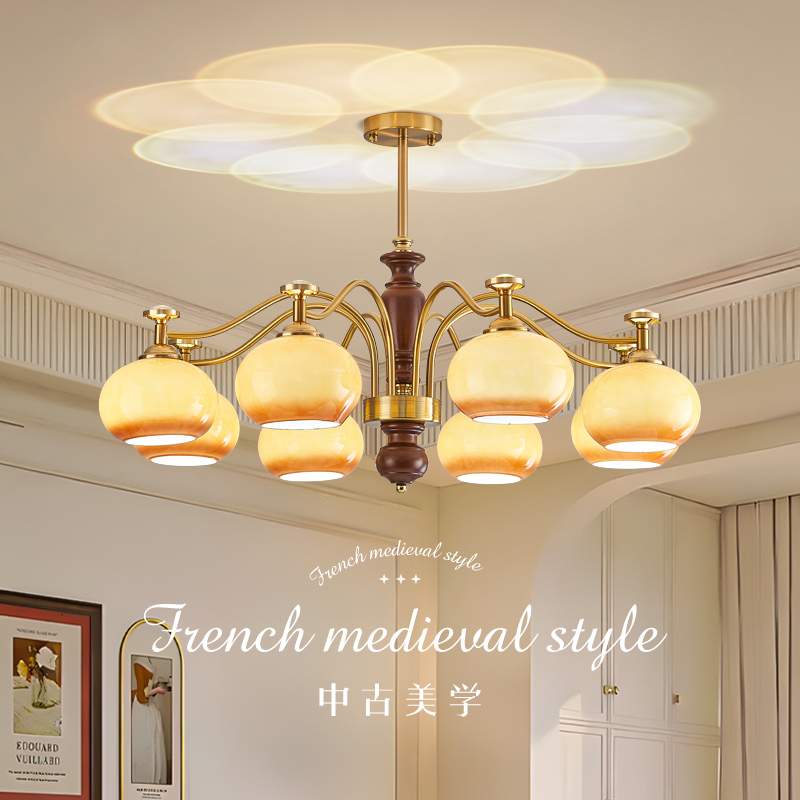 美拉德中古风柿子客厅吊灯设计师投影卧室房间灯落日氛围餐厅吊灯
