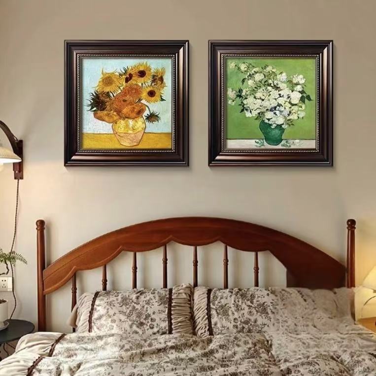 手工砂岩中古风梵高客厅装饰名画美式复古卧室玄关餐厅挂画4040*2