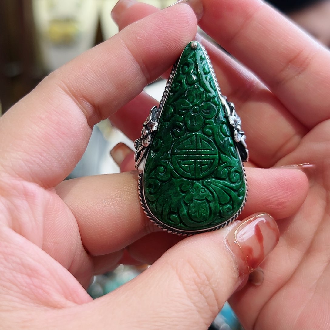 翡翠戒指/指环银S925镶嵌古风