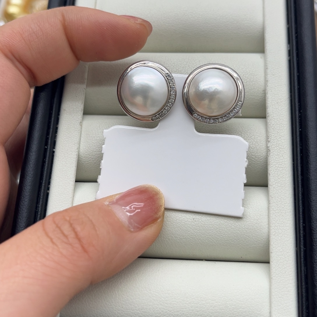 拼合珍珠（马贝珠）耳饰银S925镶嵌