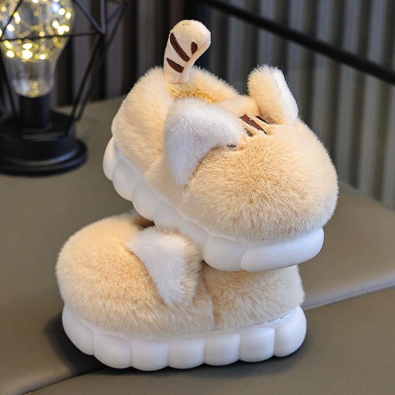 爆款儿童棉鞋卡通可爱厚底童鞋小孩子居家室内加绒包跟毛毛拖鞋zy