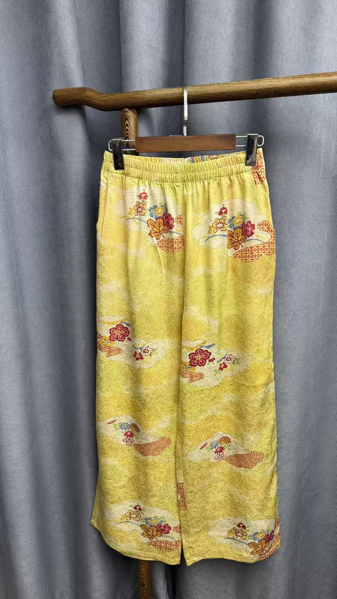 秋季新款简约百搭宽松桑蚕丝直筒长裤女R744