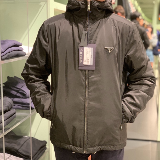 未使用 Prada/普拉达 男士经典连帽双面棉服外套秋冬时尚