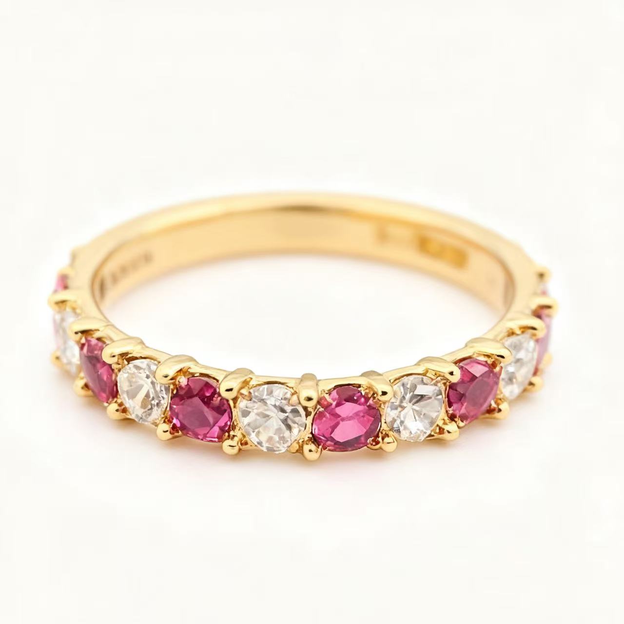 铜合金戒指 【CH】粉白心心戒指复古简约时尚金色轻奢