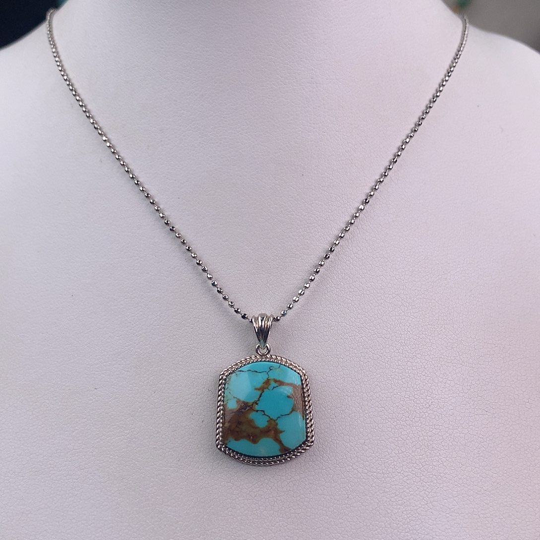 绿松石银S925镶嵌吊坠(不含链)