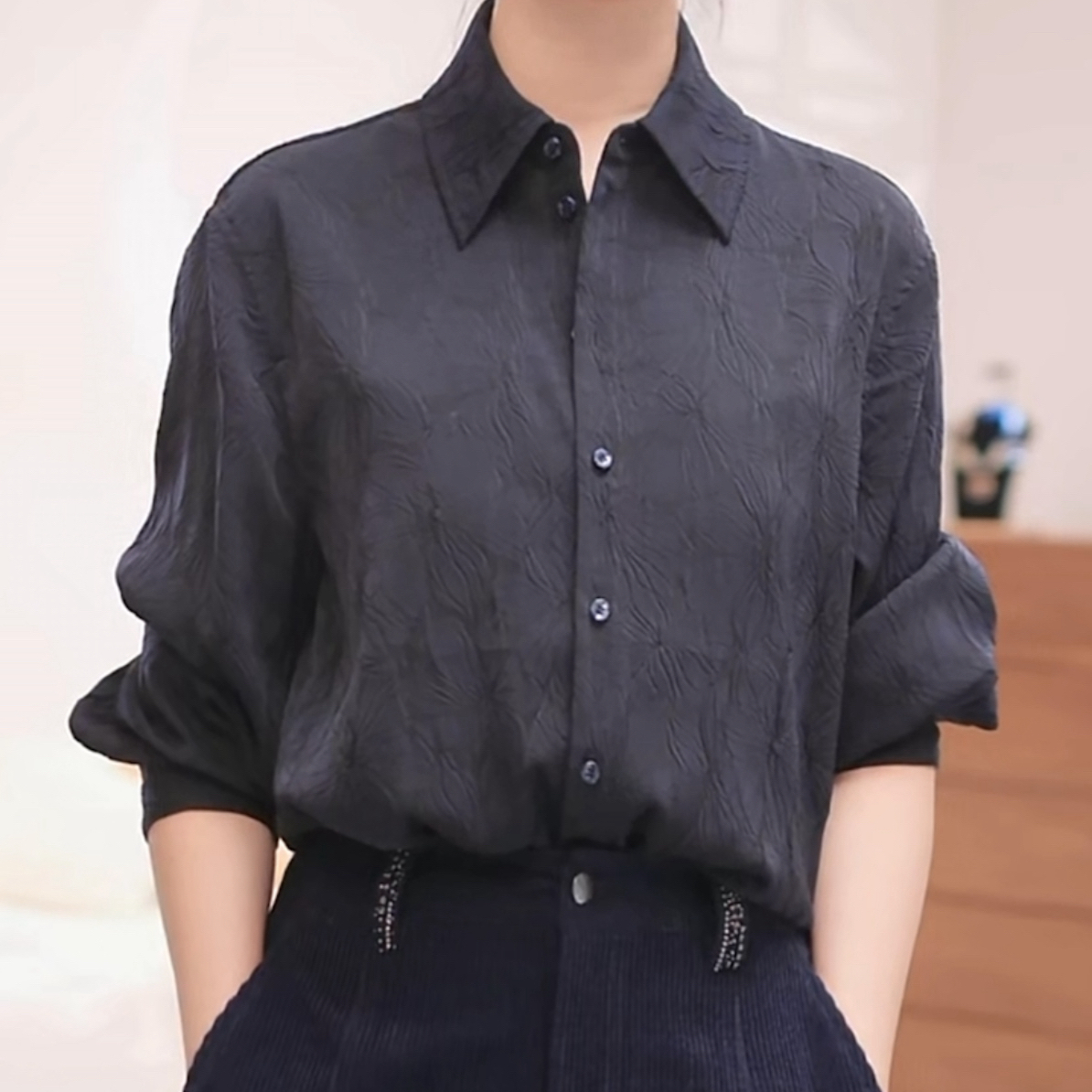 limil/丽米儿 薄款百搭提花长袖衬衫930014
