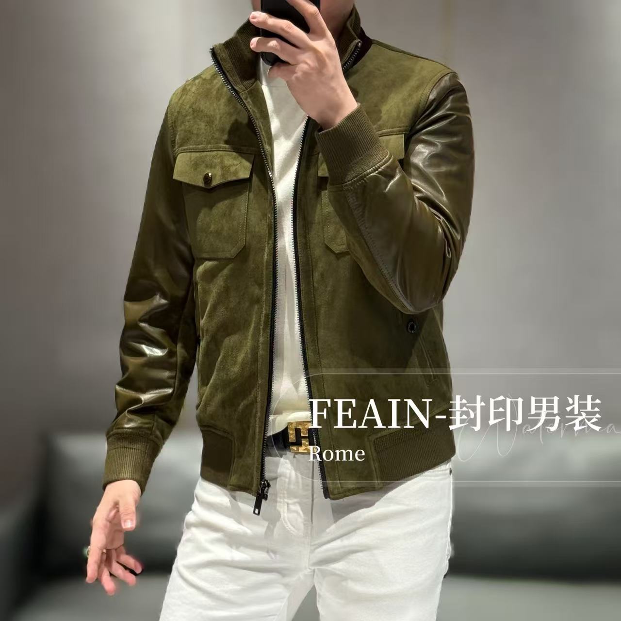 【绵羊皮拼接】高端定制老钱风立体绒面质感立体拼接加棉夹克5029