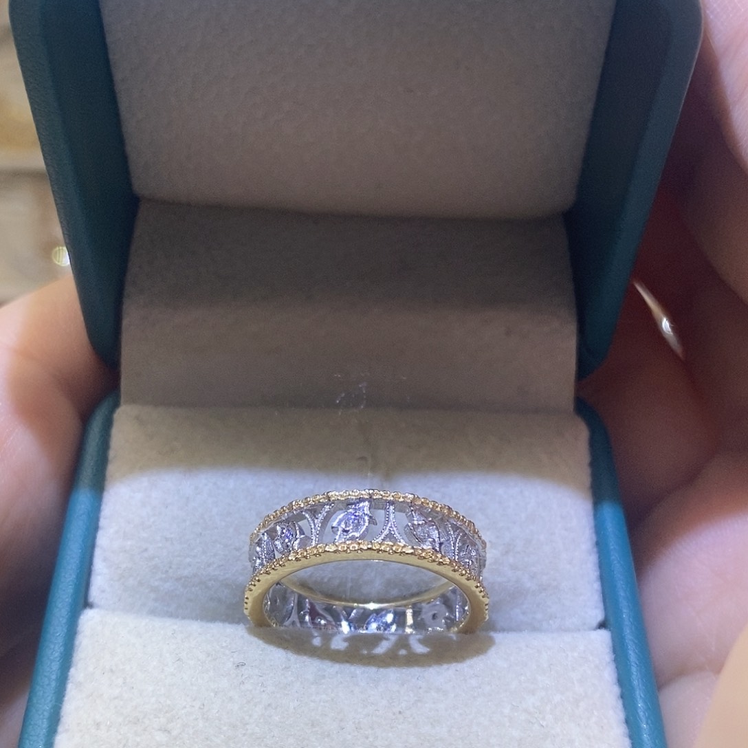 钻石戒指/指环18K金镶嵌枫叶拼色单层戒指14