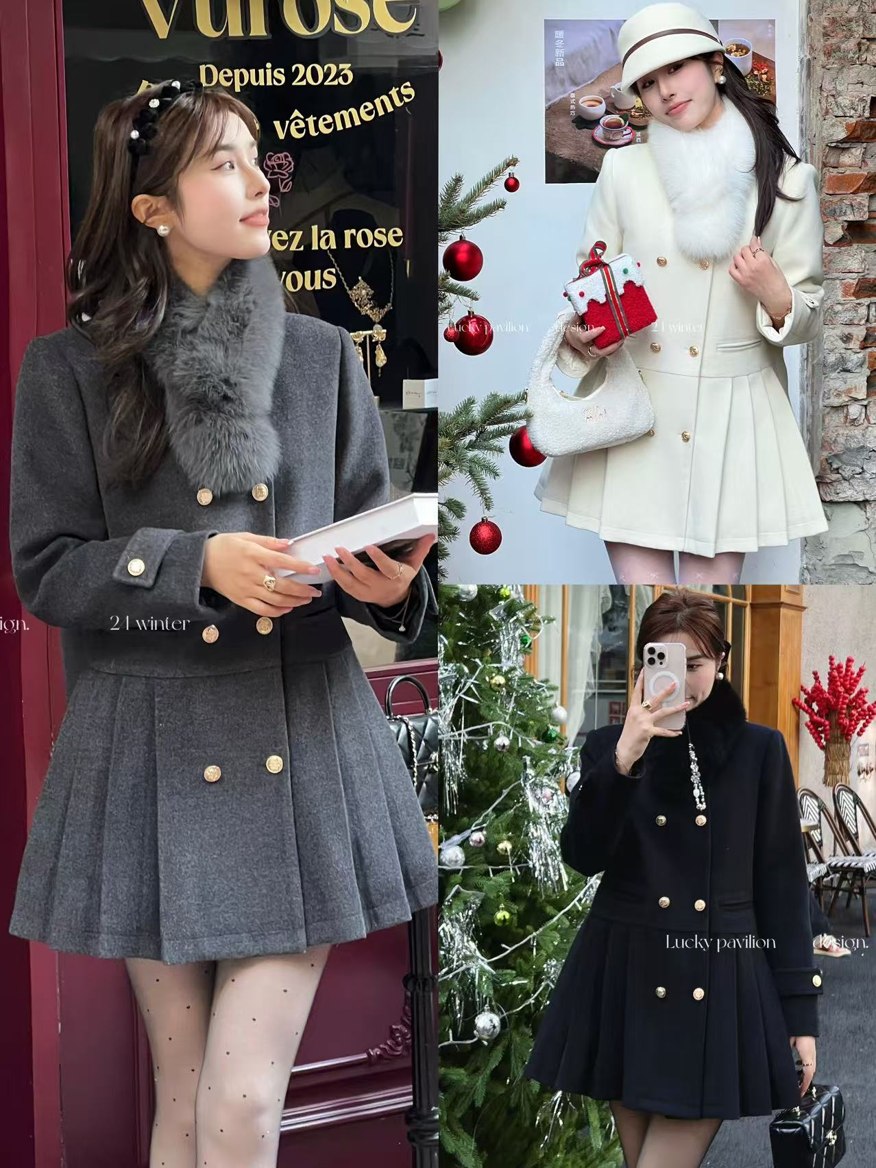 【锦衣服饰】XY 256(08256)（9996）毛领围巾百褶裙羽绒外套