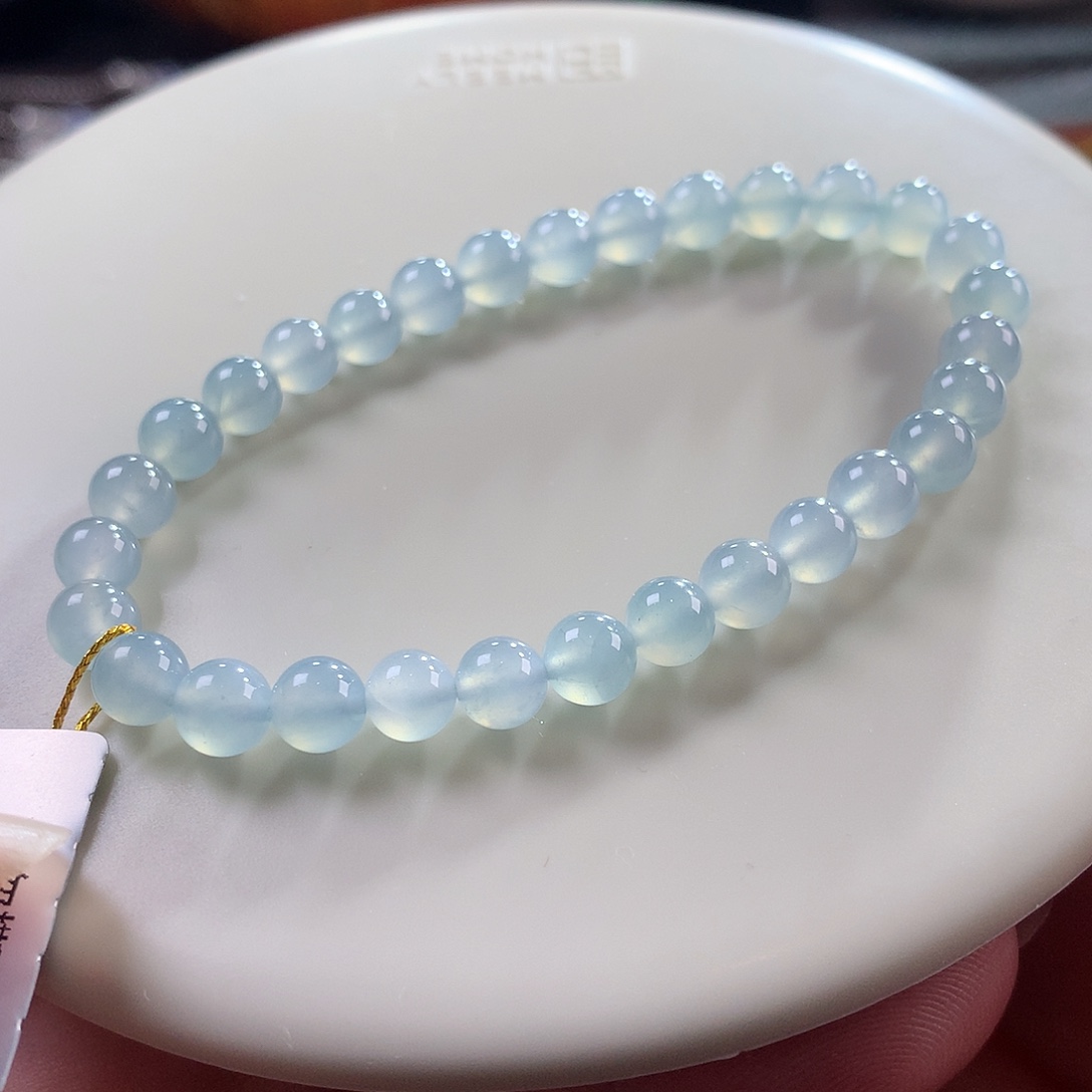 翡翠未镶嵌手链翡翠冰胶底淡色冰川蓝卡6+