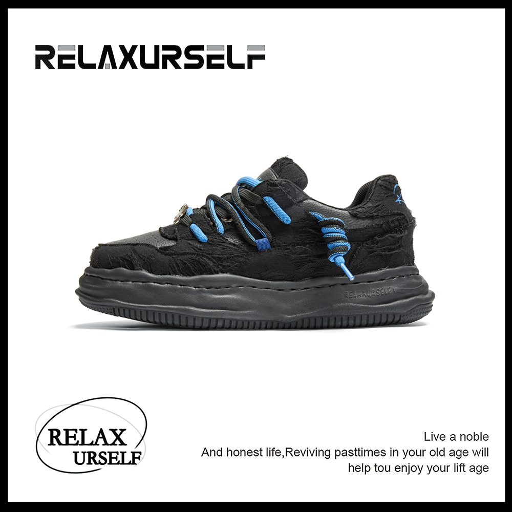 RELAXURSELF四季透气潮鞋黑武士男百搭低帮隐形增高7cm运动休闲鞋