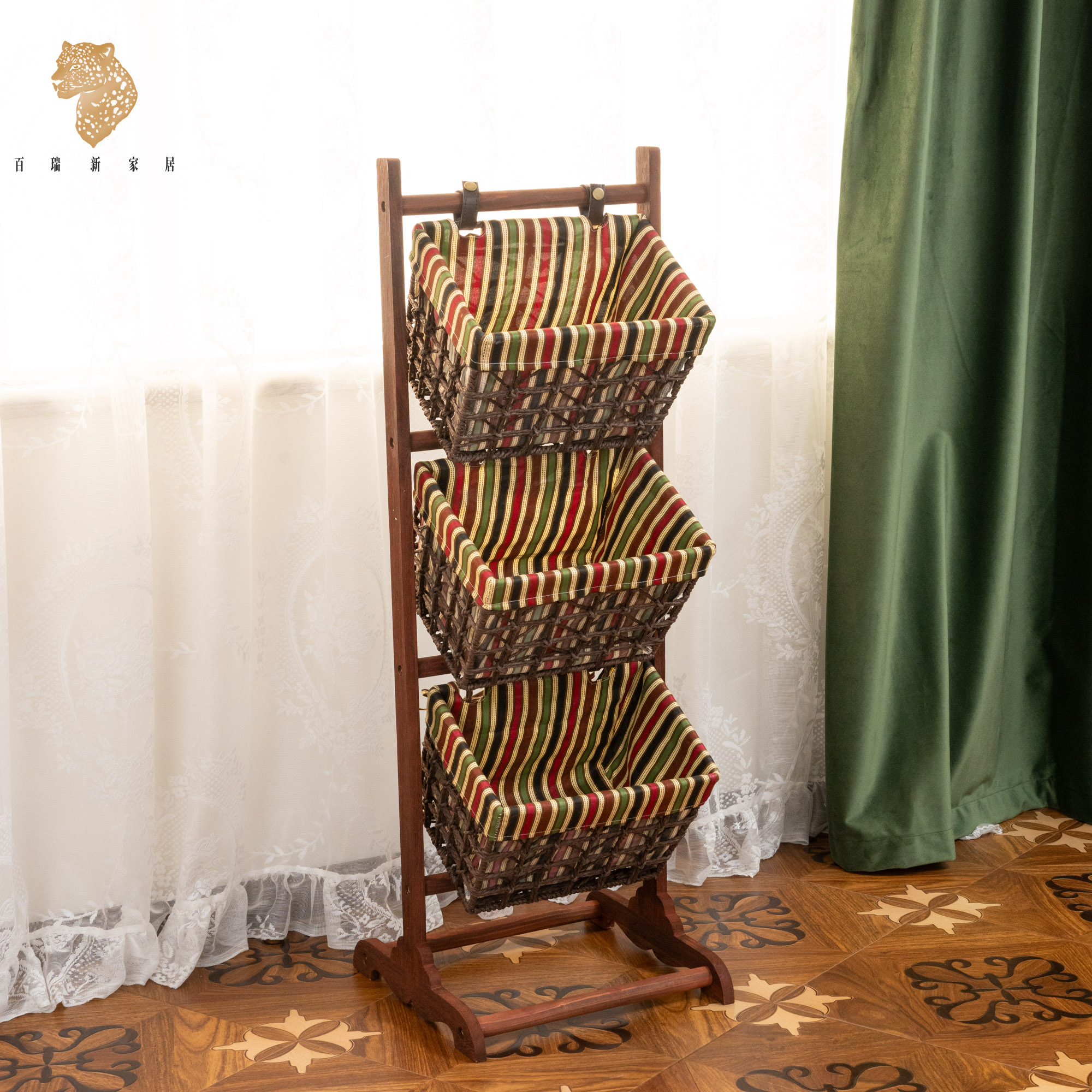 (双包裹发货）百瑞新田园风落地置物架收纳架三层书报架-BRX1261