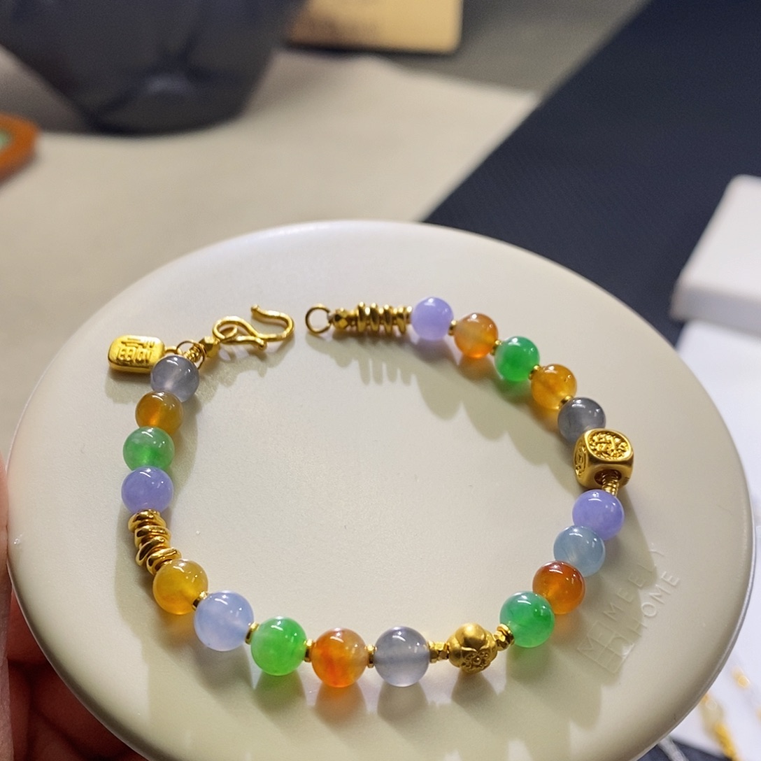 翡翠手链足金镶嵌特价盘缠手串