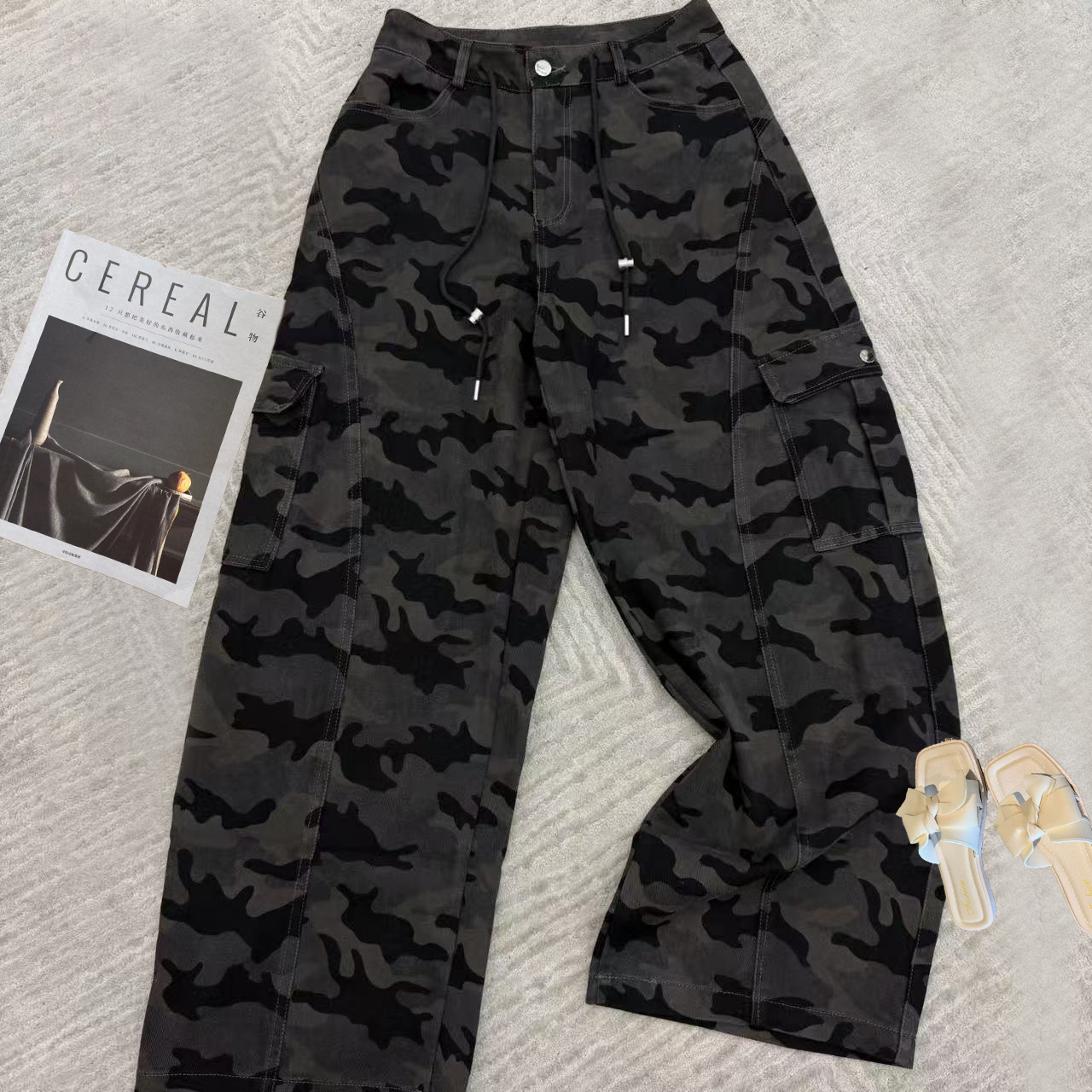 2025秋季新品时尚百搭款潮流抽绳松紧长裤休闲显瘦洋气女士裤8199