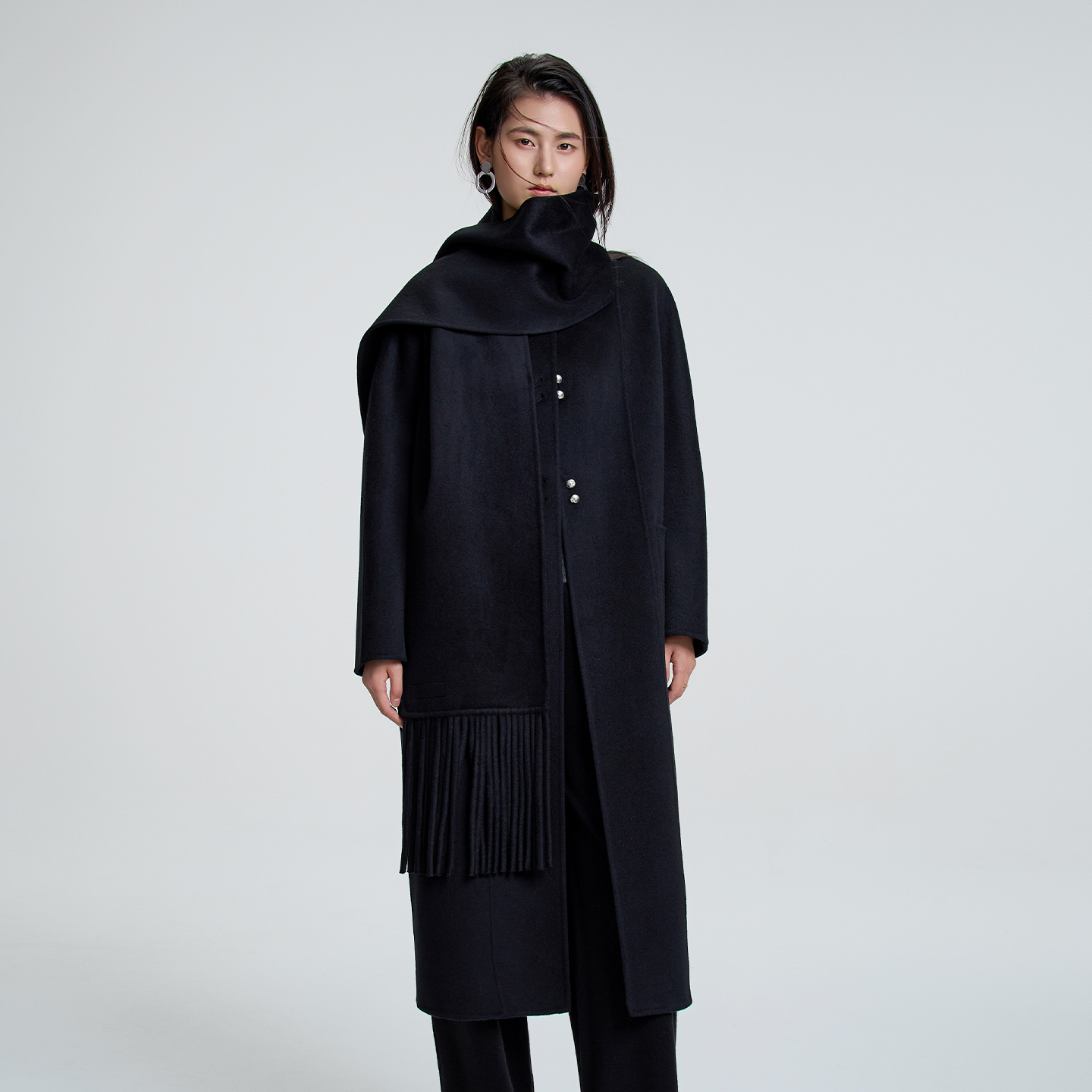 2025秋冬新款毛呢宽松连帽中长款毛呢外套NS潮流时尚大气适合冬季