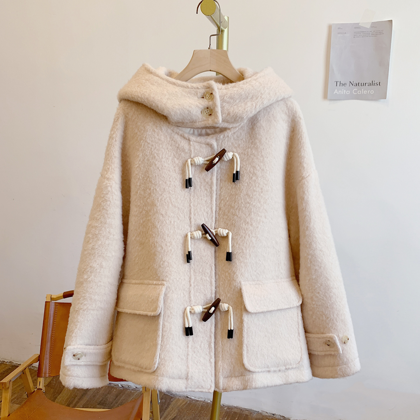 甜甜圈Y3290流苏木扣连帽毛呢外套