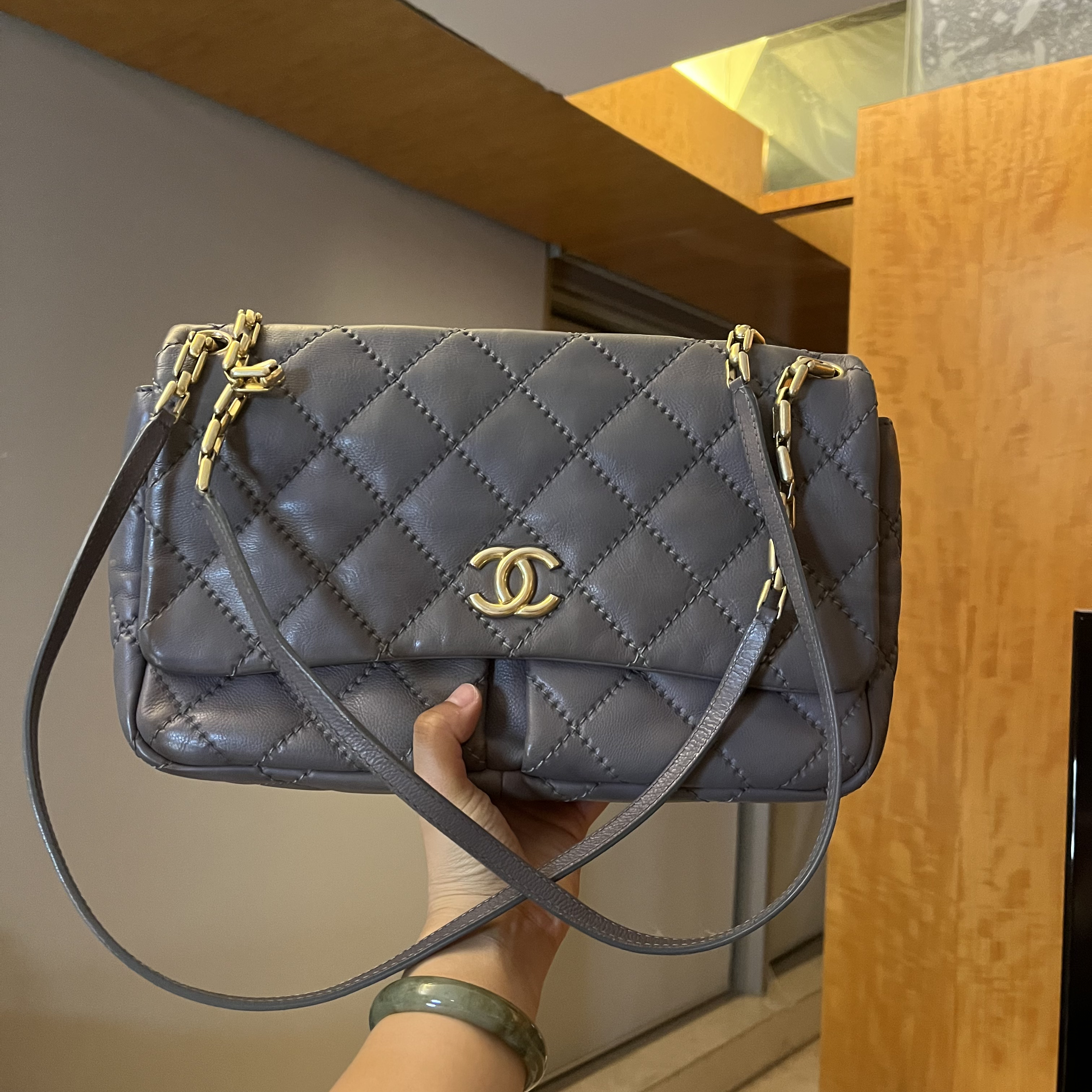 95新 Chanel/香奈儿 斜挎 手提 灰色