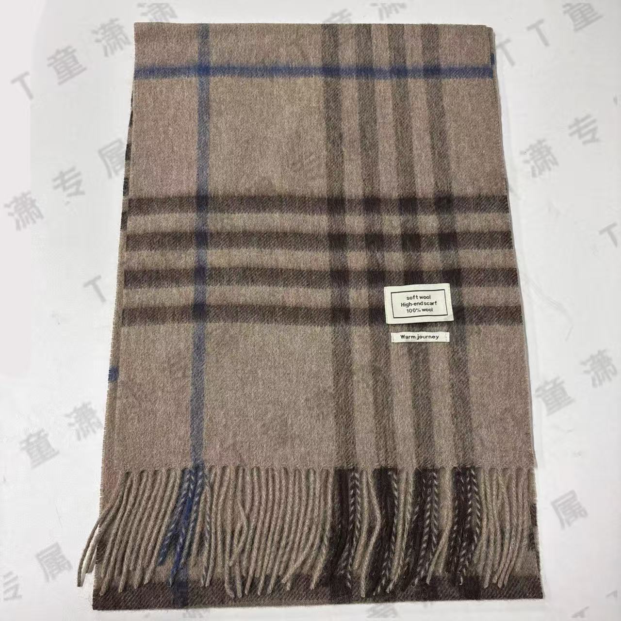 （羊毛-浅棕格）秋冬羊毛围巾30*165左右长条巾soft wool
