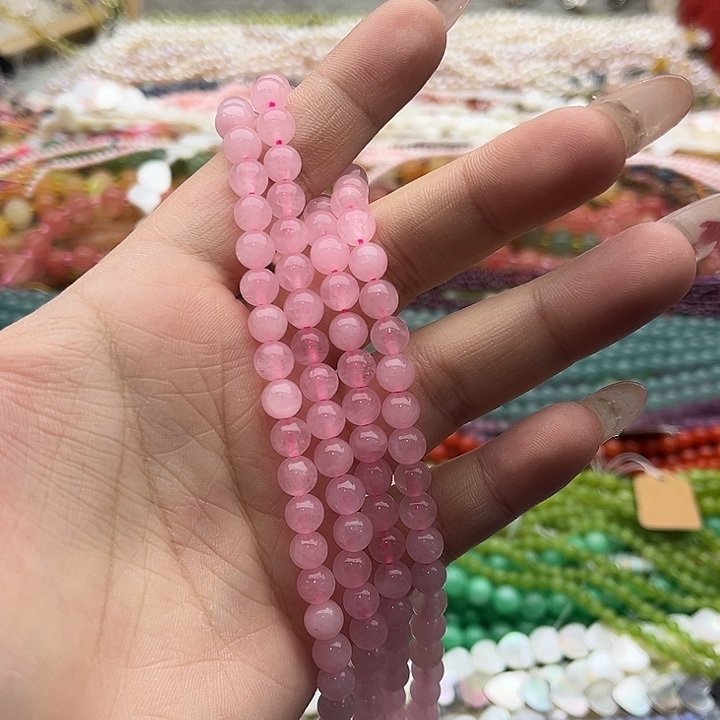 玛瑙/玉髓珠宝半成品未镶嵌2条6mm左右粉晶